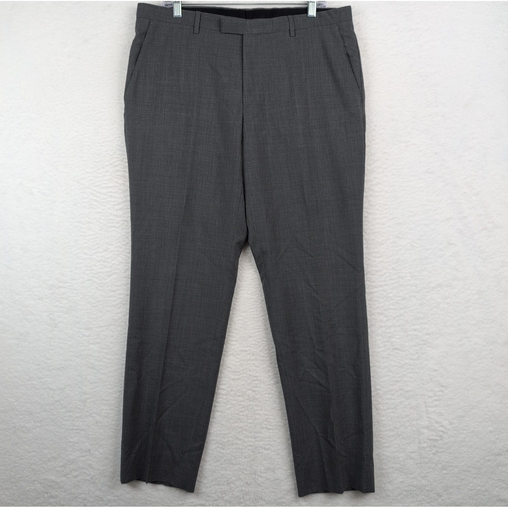 Hugo Boss Dress Pants Mens 38R Gray Wool Leenon Check Flat Front Suit Trousers